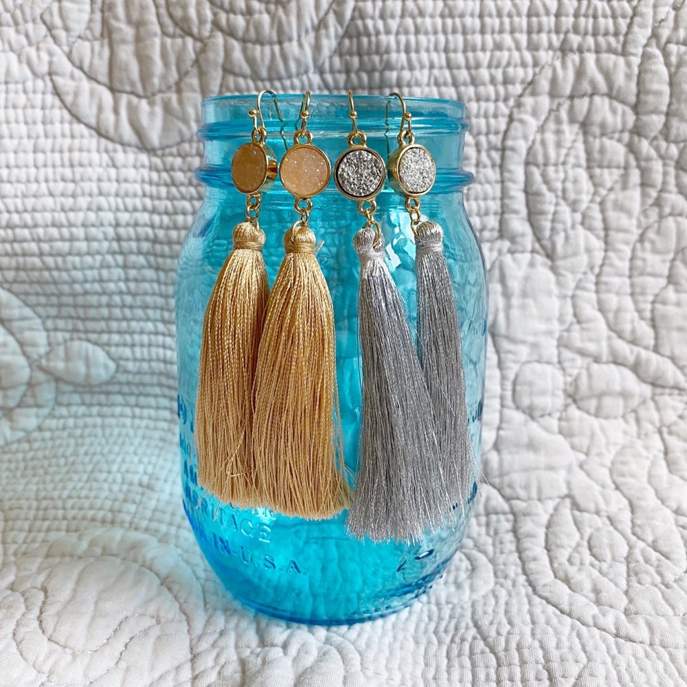 🏝️ Gold and Silver Tassel Earrings 2 pair